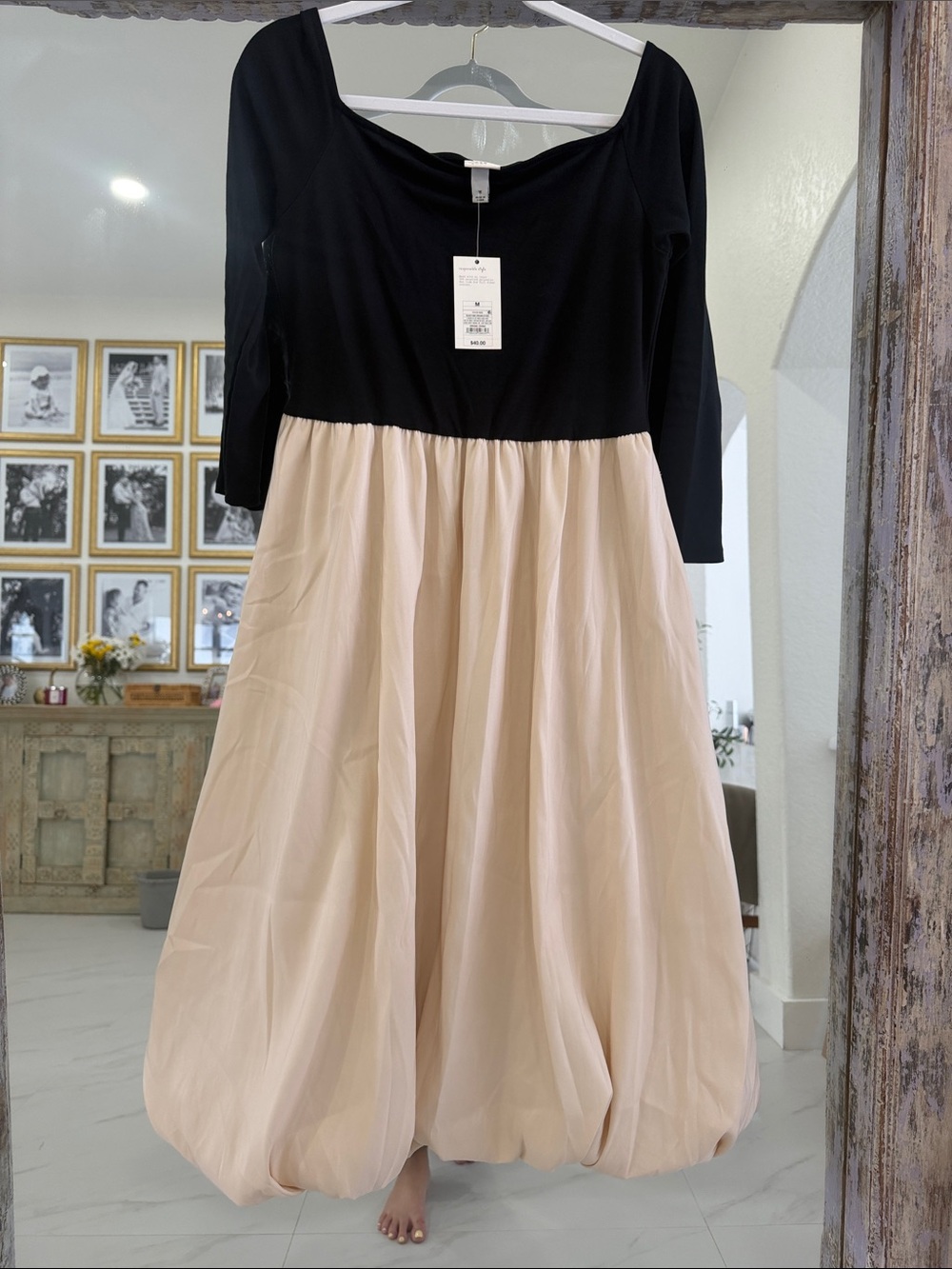 a new day NWT Black and Cream Off the Shoulder Midi Dress with Bubble Hem